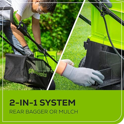 Greenworks 24V 13“ Brushless Cordless Lawn Mower with 4.0Ah Battery & Charger,Maintenance-Free Push Mower with 2-in-1 Mulch/Bag,
