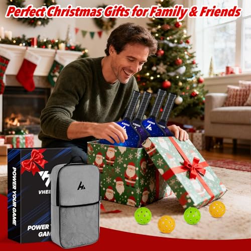VHEEX Pickleball Paddles Set of 4, Carbon Fiber Pickle Ball Paddle Set, Lightweight Indoor Outdoor Play Rackets Equipment 4 Pack with 4 Balls & Bag Family Beginner Easter Gift Men Women Kids Adult