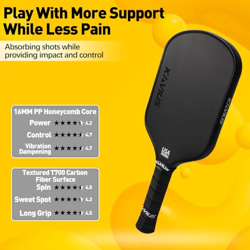 KAVIUS T700 Carbon Fiber Pickleball Paddle Honeycomb Core 16mm Pickleball Paddle Pro Pickle Ball Paddles Advanced Players with Cover USAPA Approved Pickle Ball Rackets Long Handled