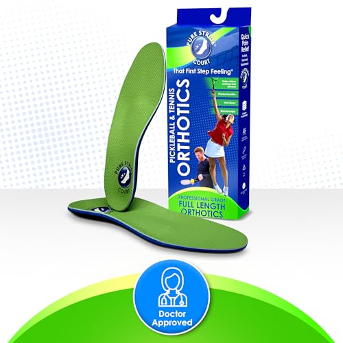 Pure Stride Pickleball & Tennis Court Orthotics – Full-Length Foot Support for Plantar Fasciitis, Heel Pain, Metatarsalgia – Arch Relief for Men & Women – Athletic Shoe Comfort, Men's 13-13.5
