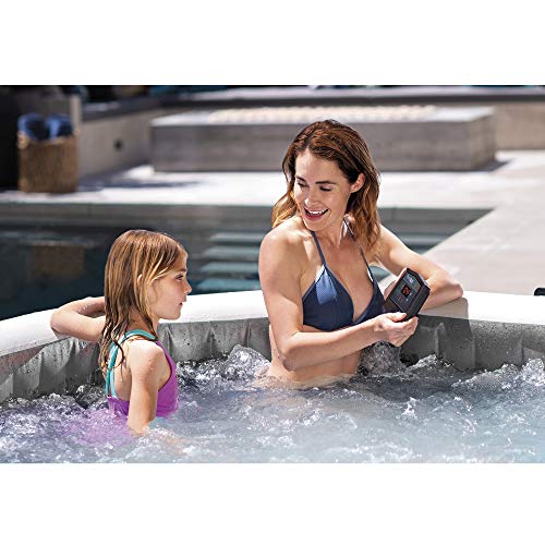 Intex Greywood Deluxe 4 Person Outdoor Portable Inflatable Hot Tub Spa with Multi-Color LED Light, Foam Headrests, and 140 Soothing Bubble Jets, Gray