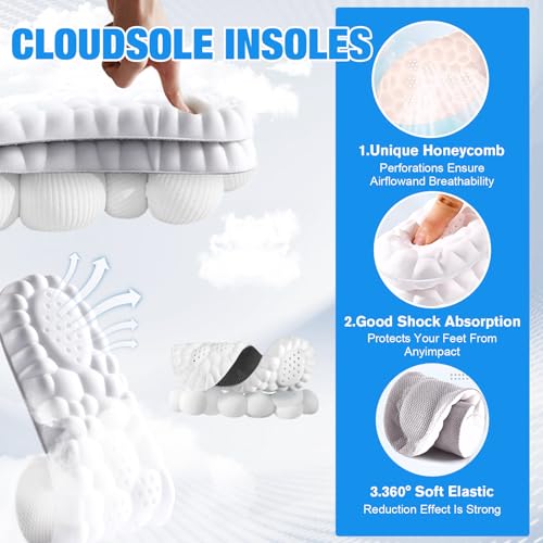 4D Insoles - 4D Cloud Technology Insole - Super Soft, Ultra Comfort Insoles, 4D Sports Shoes Insoles, Acupoint Massage Insole for Foot & Joint Support (10-11, Black)