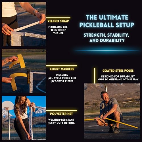 Prime Finds LED Portable Pickle-Ball Net, 22ft Regulation Size, 4 LED Pickle-Balls, 12 Pickleball Court Markers