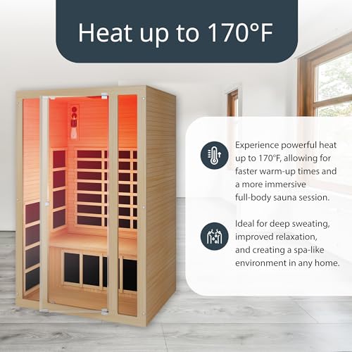 JNH Lifestyles Ensi+ 2-Person Home Infrared Sauna with Color & Red Light Therapy, Ultra-Low EMF - Indoor Personal Luxury Spa for House and Gym