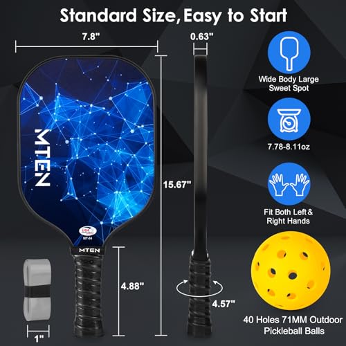 MTEN Pickleball Paddles Set of 2, USAPA Approved Fiberglass Surface Pickleball Set with 2 Pickleball Rackets, Pickle Ball Paddle Set for Beginners & Pros