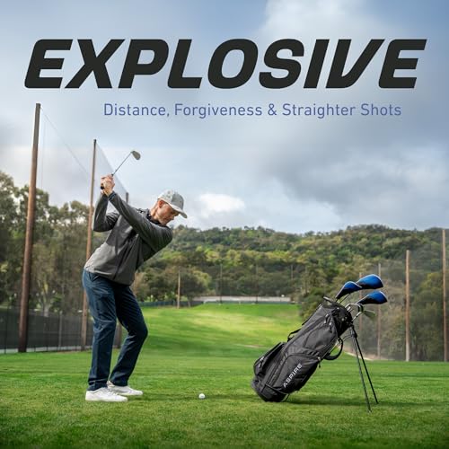 Aspire XD1 Men’s 14-Piece Golf Set – 460cc Titanium Driver, Wood, Hybrid, 6-PW Irons, Putter, Stand Bag, 3 Headcovers and Cover – Red, RH Regular