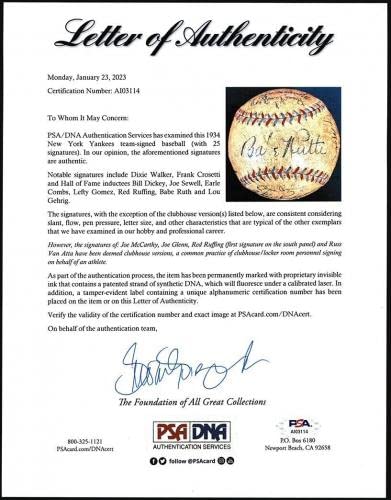 Babe Ruth & Lou Gehrig 1934 New York Yankees Team Signed Baseball PSA DNA COA - Autographed Baseballs