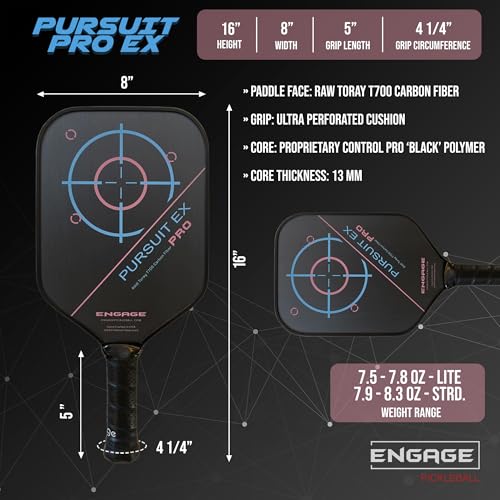 Engage Pursuit Pro EX Pickleball Paddle – Widebody Shape, Raw Carbon Fiber Face, 13mm Control Pro “Black” Core, Vortex Barrier Edge Technology – Jessie Irvine Signature – Lightweight