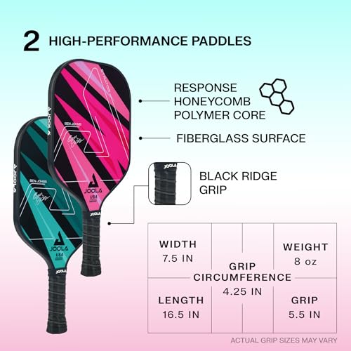 JOOLA Ben Johns Pickleball Set - Made with Reinforced Fiberglass and Honeycomb Polypropylene - Includes 2 Paddles, 4 Balls, and JOOLA Pickleball Bag
