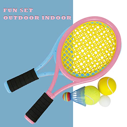 Kids Tennis Rackets with Carrying Bag,Soft Training Balls and Badminton Birdies,12 in 1 Tennis Racquets Gift Set for Children Outdoor Indoor Sports (Blue+Pink,Plastic,17inch)