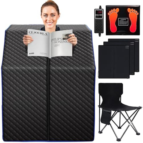 RRGFB Infrared Sauna Box for Home, Portable Personal Dry Sauna for Relaxation, Detoxification, Carbon Crystal Heating, 9 Levels, 3.3'x2.9'x2.6'