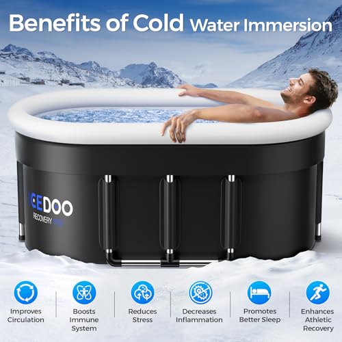 Wxtkkom New Upgrade XL 175-Gallon Oval Ice Bath Tub - 6 Layered Portable Bathtub, Drop-In Bathtubs Foldable with Cover Cold Plunge Tub for Athletes, Home Gym, Outdoor Recovery Use - Black