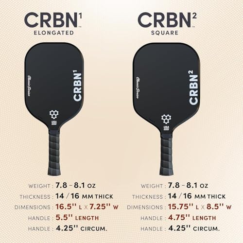 CRBN Pickleball - CRBN2 Paddle - Carbon Fiber Pickleball Paddle with Honeycomb Poly Core - Perfect Balance of Power & Control - 16mm, White