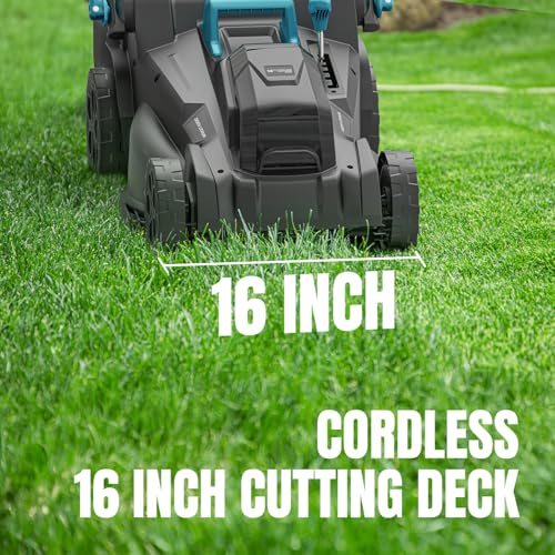 MightyMow 2×20V Cordless Electric Lawn Mower, 16" Push Mower with 6 Cutting Height Levels, Includes 2×4.0Ah Batteries and Dual Port Charger