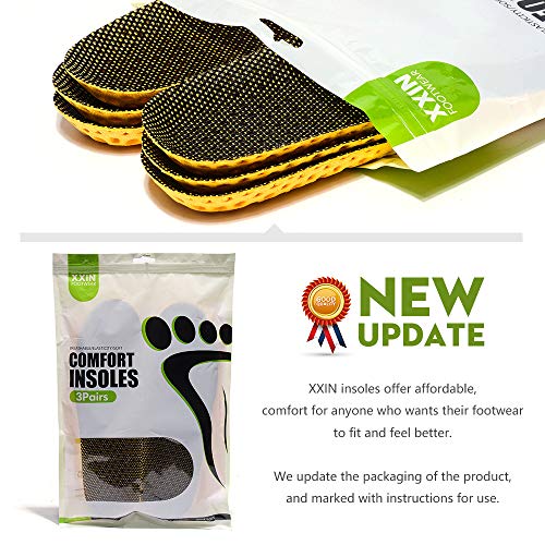 XINIFOOT 3 Pairs Comfortable Breathable Insoles - Comfort Cushioned for Running Walking Hiking, Replacement Comfort Inserts Shoes Pad for Men (US8-11)