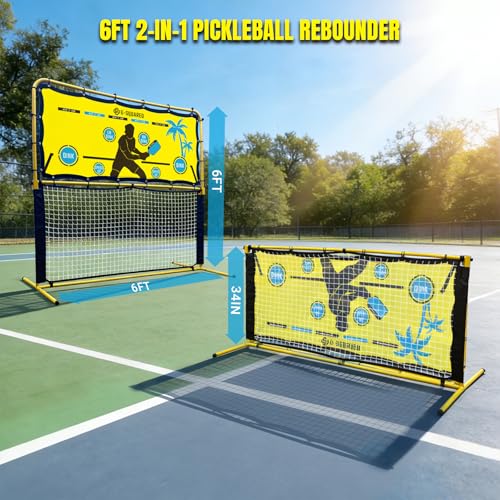 G-SQAURED 6X6Ft 2 in 1 Pickleball Rebounder Net - Adjustable Angle Training System & Standard Game Net, Durable Iron Frame with 28KG Tension Ropes for Backyard Practice