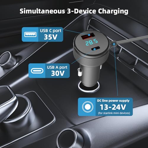 Starlink Mini Cigarette Lighter Adapter,12V-48V StarLink Mini Car Charger,Heat Dissipation Aluminum Alloy Shell,Waterproof,Built-in Protections (3M/10FT)