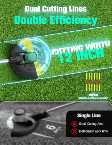 KIMO 20V Weed Wacker and Blower Combo w/2 x 2.0Ah Battery & Charger, 12 Inch String Trimmer w/10Pcs Cutting Lines, 4-in-1 Leaf Blower Cordless w/Vacuum, 3 Nozzles & 20" Extended Tube for Yard, Garden