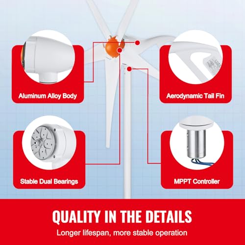 Happybuy 500W Wind Turbine Generator, 12V Wind Power Kit, 5-Blade Wind Generator with MPPT Controller, Adjustable Windward Direction & 2.5m/s Start Wind Speed, Ideal for Home, Farm, RVs, Boats