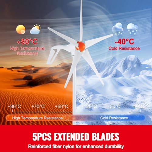 Happybuy 500W Wind Turbine Generator, 12V Wind Power Kit, 5-Blade Wind Generator with MPPT Controller, Adjustable Windward Direction & 2.5m/s Start Wind Speed, Ideal for Home, Farm, RVs, Boats