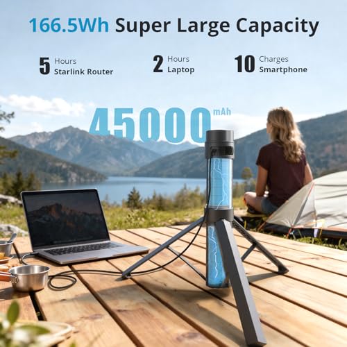 Starlink Mini Battery Pack– 166Wh/45,000mAh Power Bank Up to 6-Hour Runtime, All-in-One Battery & Tripod Stand, Stable Output for Outdoor Camping & Remote Work, IP67 Waterproof