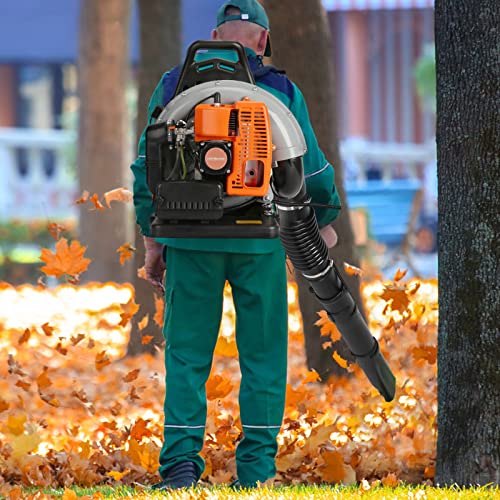 Gas Leaf Blower, 63-CC 3-HP 2-Cycle Backpack Leaf Blower, 665-CFM, 2800 RPM, Powerful Clearing Performance, Leaf Blower for Lawn Care, Gass Powered Leaf Blower Snow Blower Grass Blower (Orange)