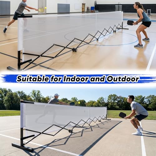 tonchean Retractable Pickleball Net 22FT Lightweight Indoor/Outdoor Foldable Pickleball Net with Steady Metal Frame and Carry Bag for Backyards, Driveways and Garages, Free Assembly