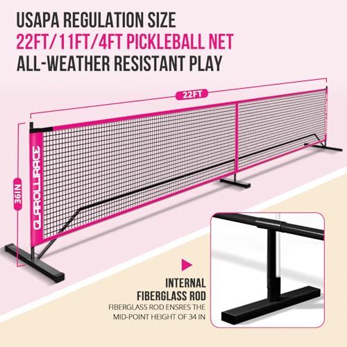 Glarollirace 3-in-1 Portable Pickleball Net Set, with Regulation Size 22 FT | 10 FT | 4 FT PE Nets + Metal Frames, Pickle Ball Net System for All Weather Condition and Windproof, Indoor and Outdoor
