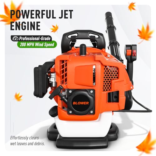 Baotree 80CC Gas Backpack Leaf Blower, 800 CFM 200 MPH Professional Commercial Grade Handheld Blower with Variable Speed, Easy Start Engine for Yard Waste, Lawn Debris, Leaves