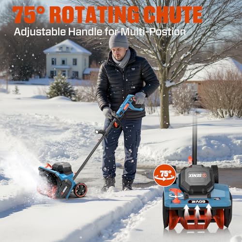 SENIX 60V 15" Cordless Snow Blower, Snow Shovel with Wheel for Decks, Steps, Driveways & Walkways |Brushless Motor, 6000mAh Battery, 6" Depth, 33FT Throw, 600lbs/m, LED Lights, 2 Speed, 75° Direction
