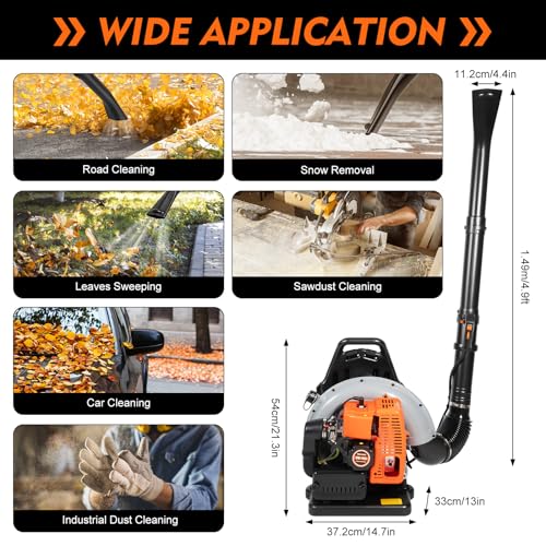 Backpack Gas Powered Leaf Blower, Commercial 2.7kW 850CFM 63CC 4.3HP 2-Stroke Powerful Lightweight Gasoline Grass Lawn Blower w/Harness Air-Cooled & 1.8L Fuel Tank for Yard Lawn Care, Snow Removal