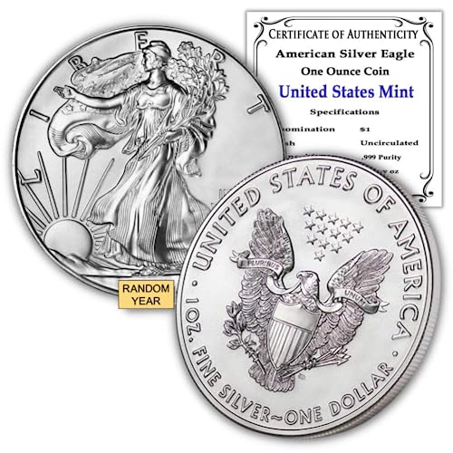 1986-2021 (Random Year) 1 oz American Silver Eagle Coin Brilliant Uncirculated (Type 1) with Certificate of Authenticity $1 Seller BU