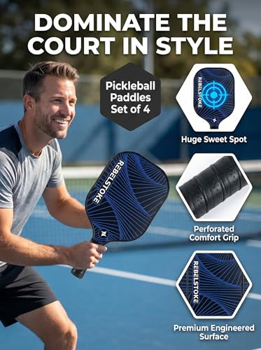 Complete Pickleball Set of 4 with Bag, Pickle Ball Paddle Set of 4, Designed in The USA, Pickleball Racket for Adults Comfort Grip, Indoor Outdoor Pickle Ball Kit, Pickleball Paddles 4 Pack