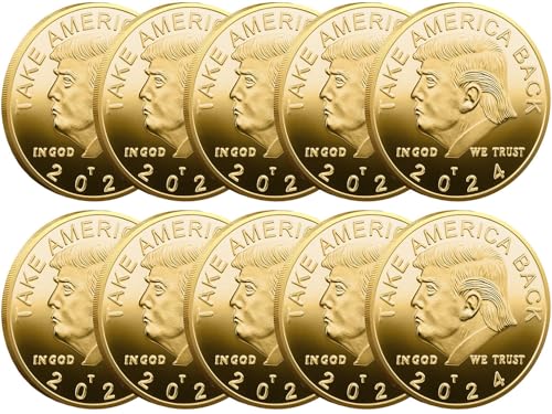iksya 10 Pack President Coin 2024 - Protective Case Included Gold Plated Coin, Collectible Gift(Gold)