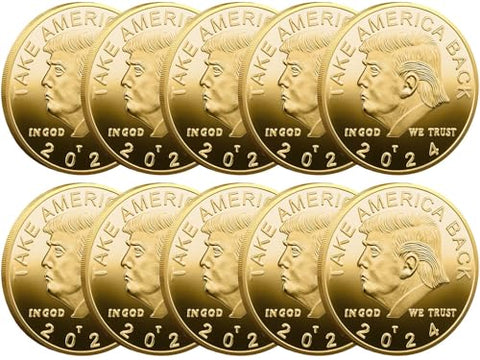 iksya 10 Pack President Coin 2024 - Protective Case Included Gold Plated Coin, Collectible Gift(Gold)
