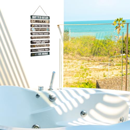 Tatuo Hot Tub Pool Patio Rules Signs Gifts Wood Funny Rules Signs Decorative Outdoor Regulations Plaque Wall Bath for Bathroom Pool Backyard Outdoor Wall Art Accessories(Modern)