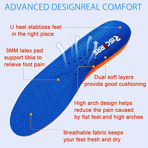 Risctrre Insoles for Men and Women- Support Shock Absorption Cushioning Sports Comfort Inserts, Breathable Shoe Inner Insole for Running Walking Hiking Working(L)