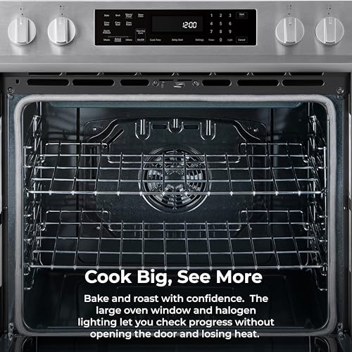 Kenmore 2296833 5.6 cu. ft. Front Control Electric Range Oven - True Convection with 5 Elements, Steam Clean Oven, Broil Function, Chrome Racks, Precision Set Controls, Large Window - Stainless Steel