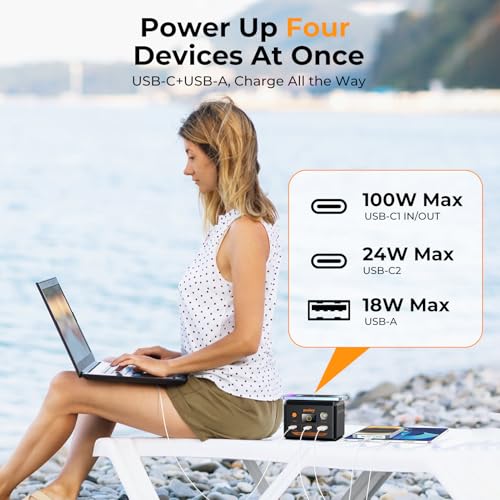 powkey Laptop Power Station 30000mAh 100W Portable Charger PD 3.0 Fast Charging 96Wh LiFePO4 Power Bank with USB-C Cable,Battery Backup for Laptop Phone Travel Camping Office Emergency Home