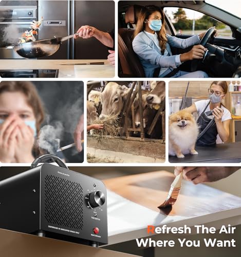 Ozone Generator 48,000mg, Commercial Ozone Machine Odor Removal, High Capacity O3 Ionizer Air Purifier Deodorizer, Portable Mini for Car, Home, Smoke, Pets, Industrial, for 4000 Square Feet -Black