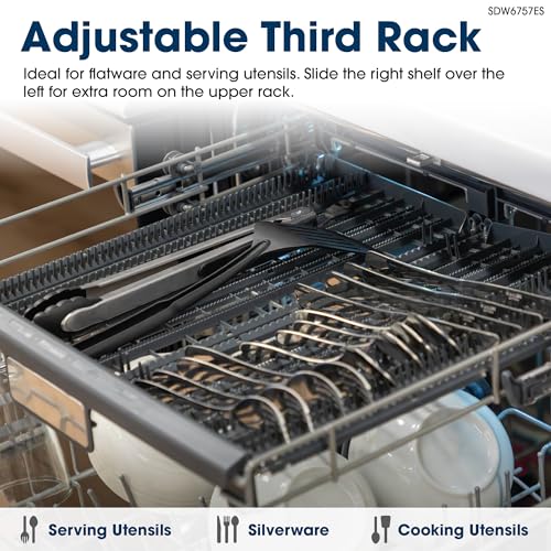 SHARP SDW6757ES Slide-In Dishwasher, Stainless Steel Finish, 24" Wide, Soil Sensors, Premium White LED Interior Lighting, Smooth Glide Rails, Heated Dry Option, Responsive Wash Cycles, Power Wash Zone