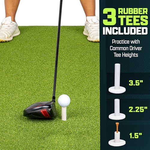 GoSports Golf Hitting Mat - Elite 5 x 4 ft - 15 mm Artificial Turf Training Mat for Indoor/Outdoor Swing Practice, Includes 3 Rubber Tees