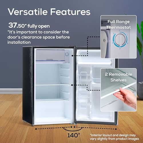 Igloo 3.2 Cu.Ft. Single Door Compact Refrigerator with Freezer - Slide Out Glass Shelf, Perfect for Homes, Offices, Dorms - Black