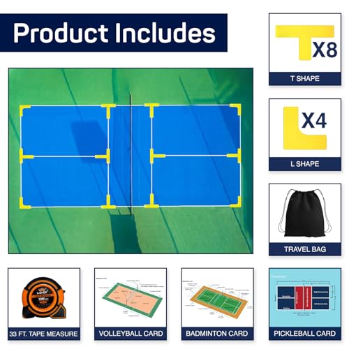 Acpape Pickleball Court Marking Kit | with 33ft Long Tape Measure and Reference Cards | Pickleball Accessories | Pickleball Court Lines | Temporary Pickleball, Badminton, Volleyball Court |