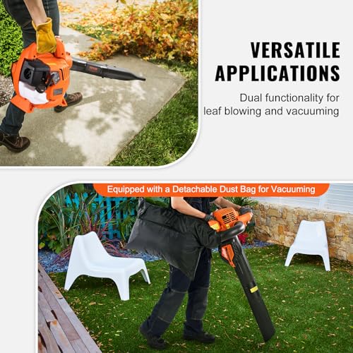 VEVOR Gas Leaf Blower, 26CC 2-Cycle Handheld Leaf Blower Gas Powered with 425-CFM and 156-MPH Powerful Performance, Ideal for Lawn Care, Leaf Cleaning, and Snow Removal