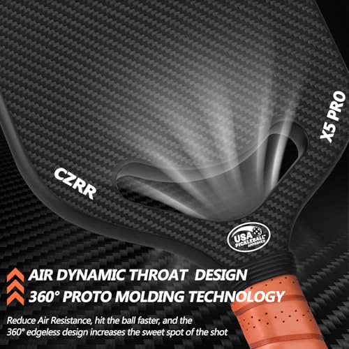 Pickleball Paddle, 3K Carbon Fiber Pickleball Paddle with Aero Throat, USA Pickleball Approved, 16MM Polypropylene Honeycomb Core, Textured Carbon Grit Surface
