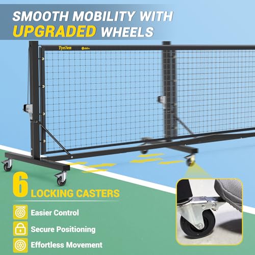 TYRSEN Pro Pickleball Net – Hand Winch Tension System, 22ft Tournament-Grade, Anti-Sag, Locking Wheels, Heavy-Duty Frame, Easy Setup, Portable & Carry Bag Included