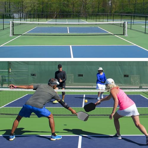 VANCL Surface Mount Pickleball Net System Heavy-Duty Rust-Proof Aluminum Posts with Hand Crank Tension System - 22ft Regulation Size - Includes Concrete Anchors & Accessories
