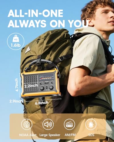Emergency Weather Radio with Large Solar Panel, Efficient Hand Crank & Real 12000mAh Battery | AM/FM/NOAA Bands, LED Flashlight, Reading Lamp, SOS Alarm & Phone Charger for Camping, Blackout, Survival