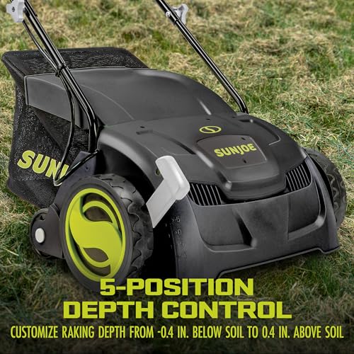 Sun Joe Corded Electric Dethatcher & Scarifier with 8-Gal Bag, 12.6-Inch Cutting Width, 12-Amp Motor - Heavy-Duty Yard Trimmer for Gardening Care and Lawn Maintenance, AJ801E